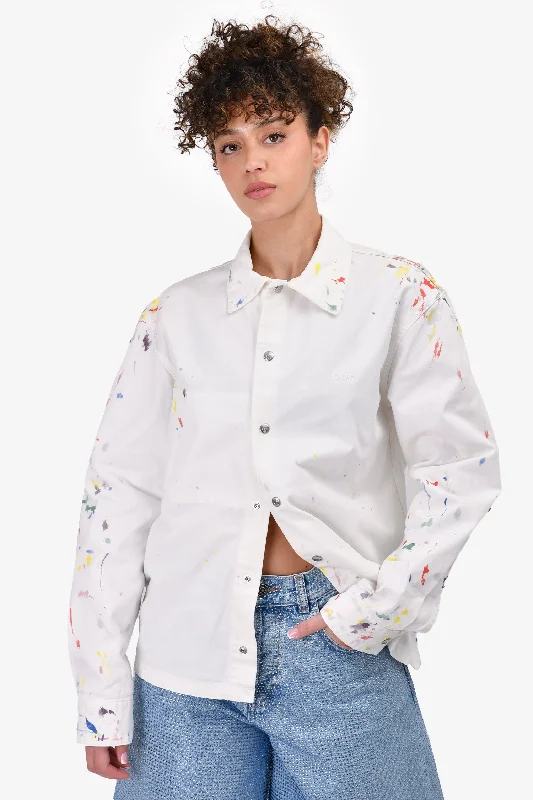 windproof jacketDior Homme White Painted Denim Jacket Size 44 Mens