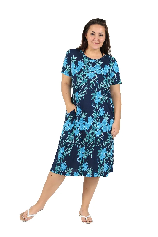 party dressLa Cera Plus Size Navy Floral Print A-line Dress