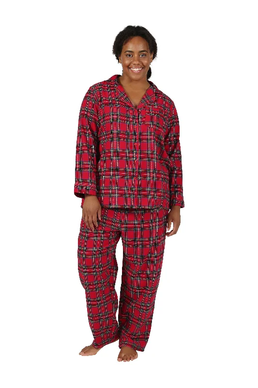 stylish party dressPlus Size 100% Cotton Yarn Dyed Plaid Flannel Pajama Set