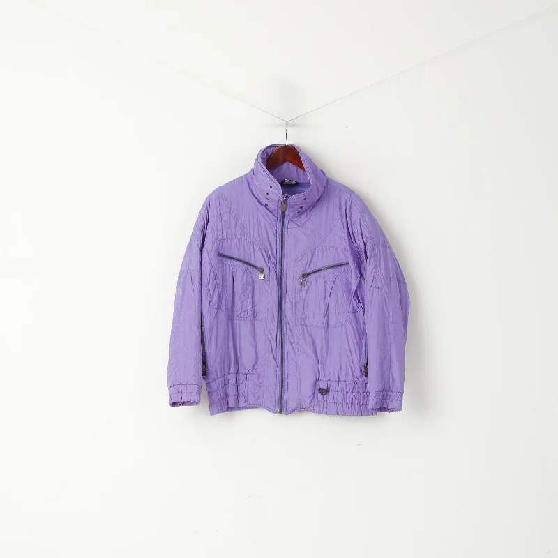 comfortable outerwearC&A Rodeo Women 12 M Jacket Purple Nylon Paded Bomber Vintage Shoulder Pads Top