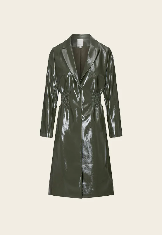 versatile coatPatent Vegan Leather Lapel Coat