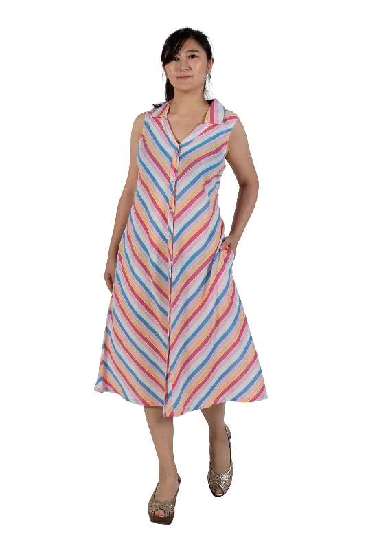 oversized dressLa Cera Stripe Snap Front Sleeveless Cotton Dress