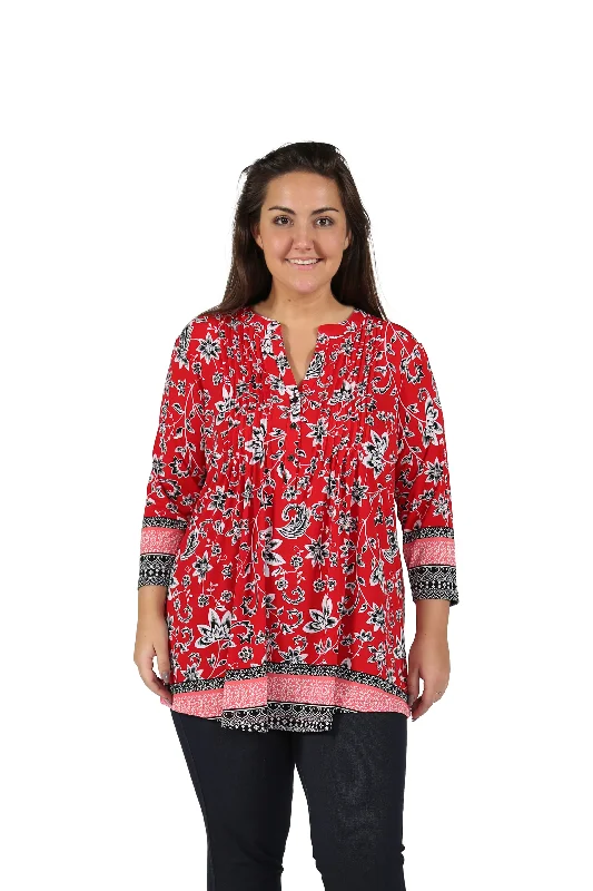 casual summer dressPlus Size La Cera Pleat Front Printed Tunic With Border Print