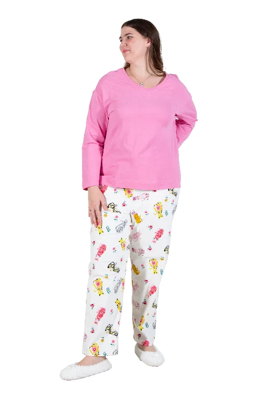 spaghetti strap dressPink Flannel Cat Print Plus Size Pajama Set