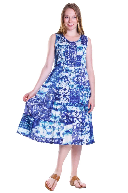 summer floral dressLa Cera Blue Tie Dye Sleeveless Dress