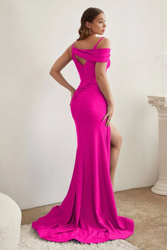 midi dressAssymetrical Shoulder V-Neck Glittery Bodice Sexy Stretch Long Prom Dress CDCD881