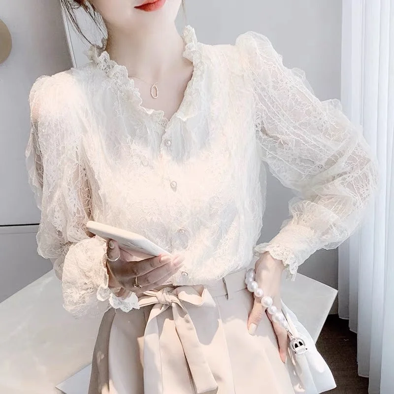 padded puffer coatCute lace long sleeve tops fashion girl tops    S163