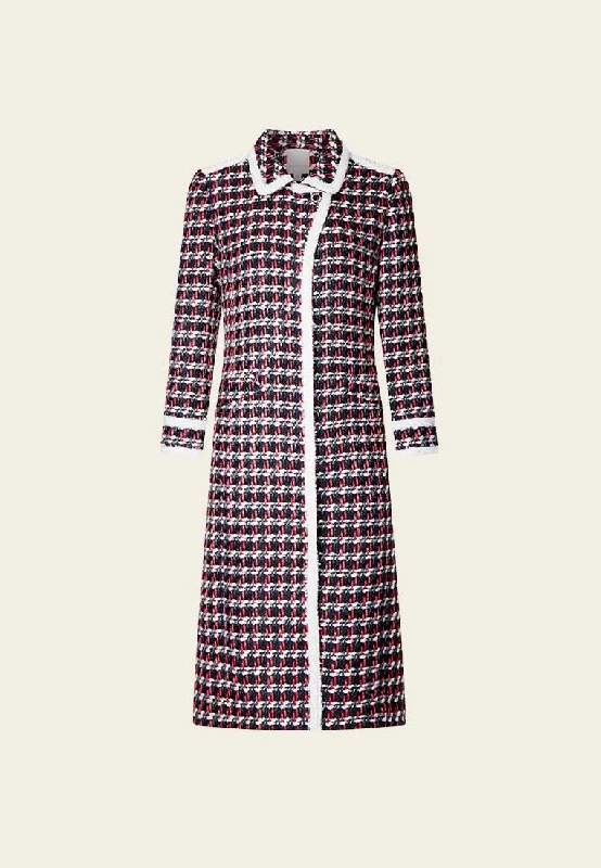 street style coatCalf Length Pattern Lapel Tweed Coat