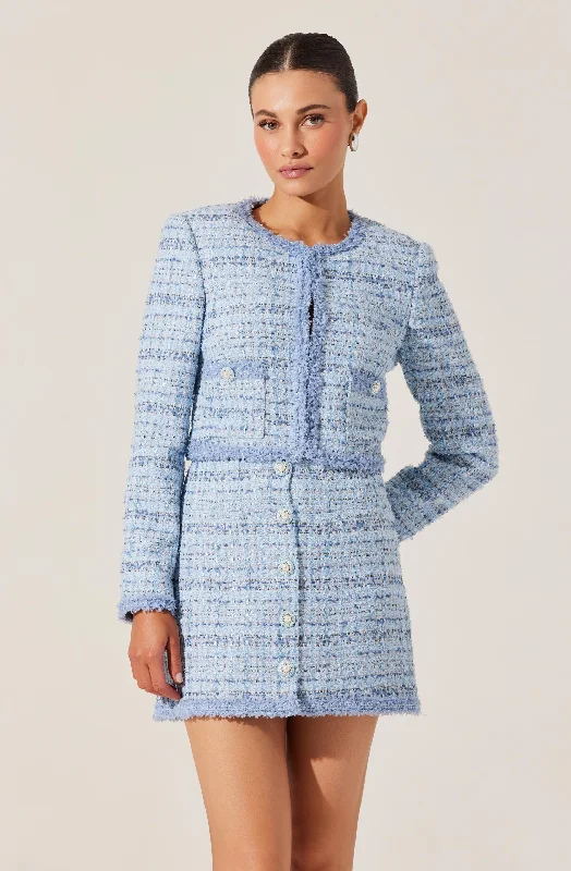 fashion coat with hoodMilena Tweed Contrast Trim Jacket