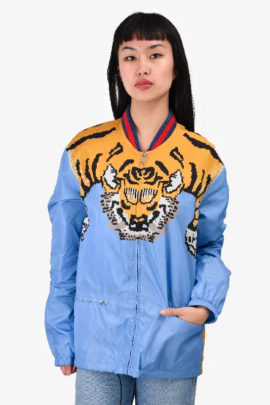 zip-up jacketGucci 2016 Blue/Yellow Tiger Print Rain Jacket Size 50 Mens