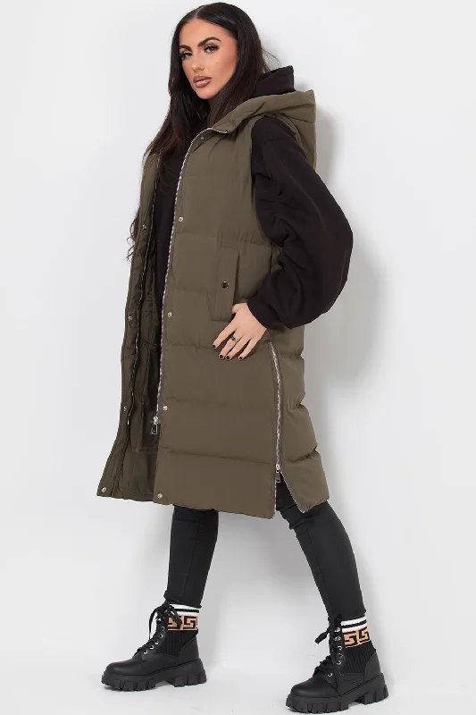 urban coatLongline Hooded Gilet Khaki