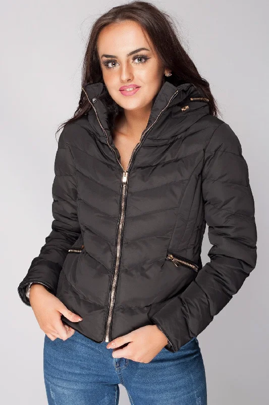 chic padded coatZara Black Padded Faux Fur Coat Jacket Plus Size Winter Coat