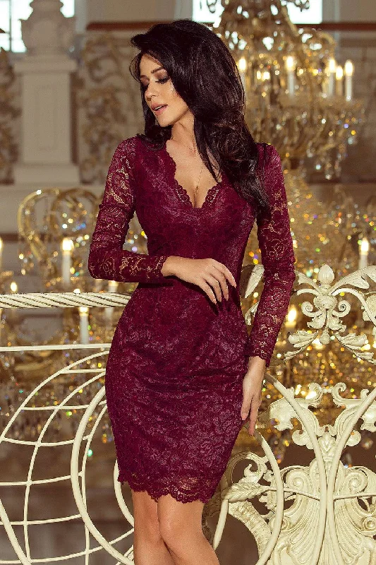 casual midi dressNumoco 170-5 Lace dress with neckline - Burgundy color