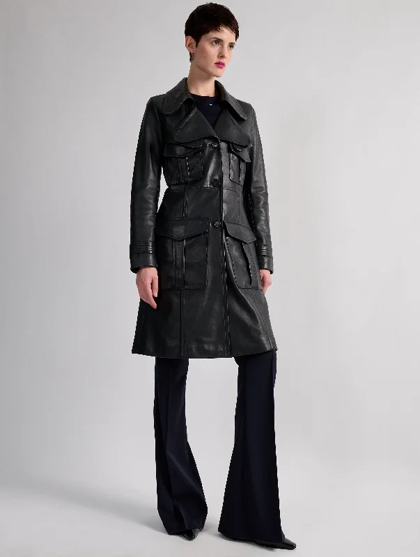 trendy jacketNavy plongé leather trench coat