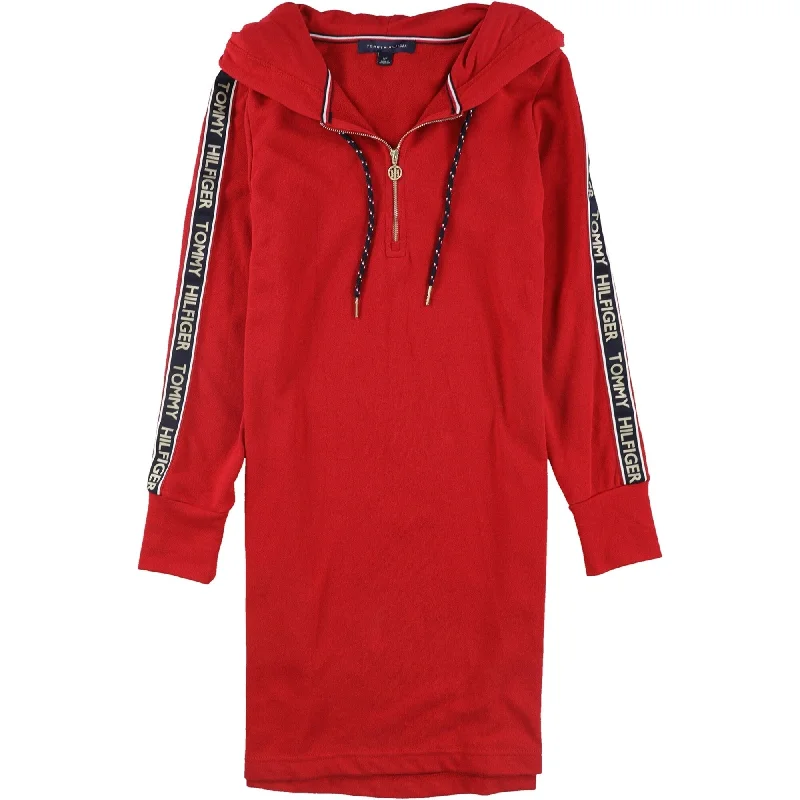 trendy wrap dressTommy Hilfiger Womens Logo Sleeve Hoodie Sweater Dress, Red, Medium