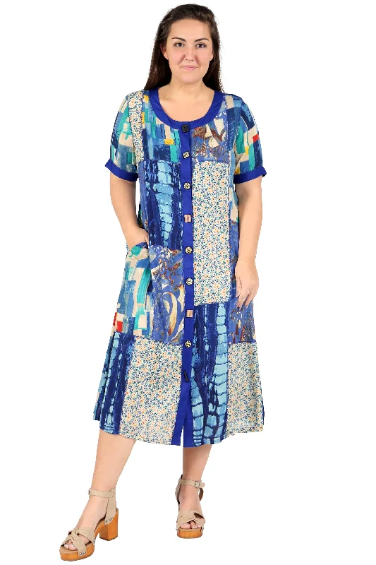 chic slip dressLa Cera Multi Patchwork Plus Size Short Sleeve Dress