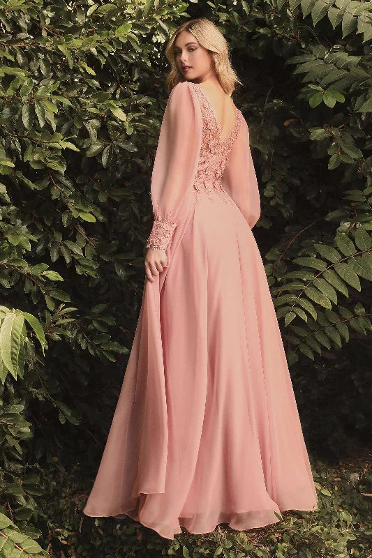 vintage dressElegant Long Puff Sleeves A-Line Chiffon Embellished V-Neck Long Evening & Prom Dress