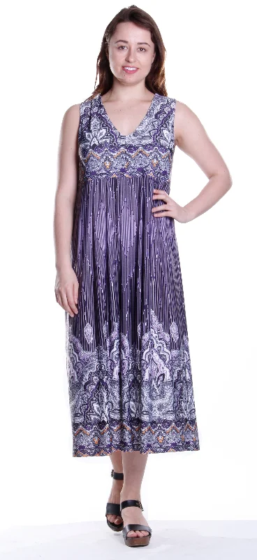 elegant maxi dressLa Cera Border Print Sleeveless Printed Maxi Dress