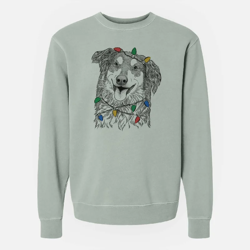 trendy gym wear hoodieChristmas Lights Maddie the English Shepherd - Unisex Pigment Dyed Crew Sweatshirt