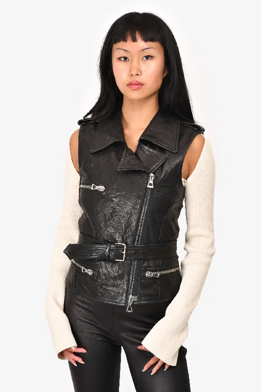 cozy coatIsabel Marant Black Leather Biker Vest Size 1