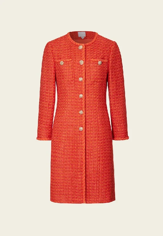 cozy fleece coatOrange Golden Button Embellished Tweed Coat