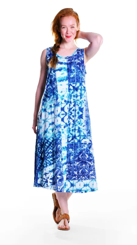 playful dressLa Cera Sleeveless Cotton Knit Batik Print Dress