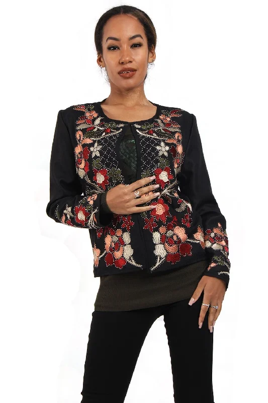 sleek trench coatRed Embroidered Floral Design Jacket