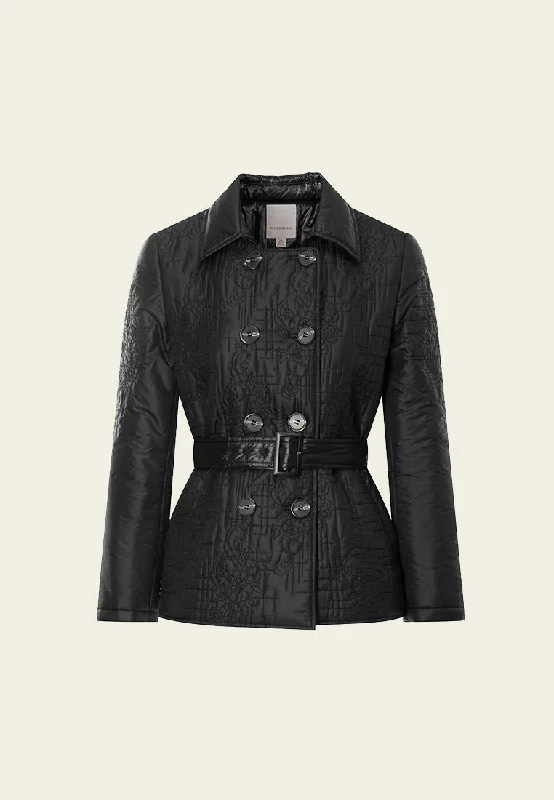 cold weather coatAntibacterial Black Quilted Jacket with Belt