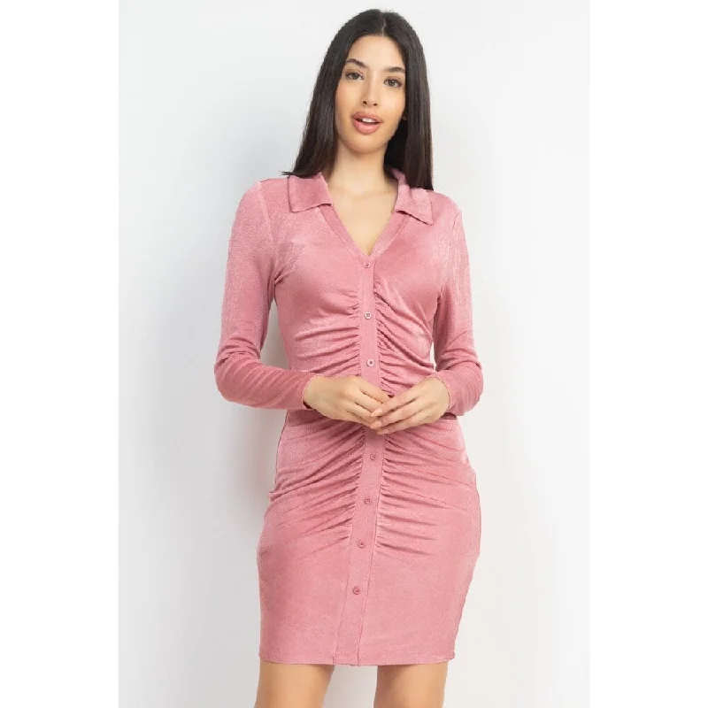 office dressLong Sleeve Collared Button-down Bodycon mini Dress Shirt