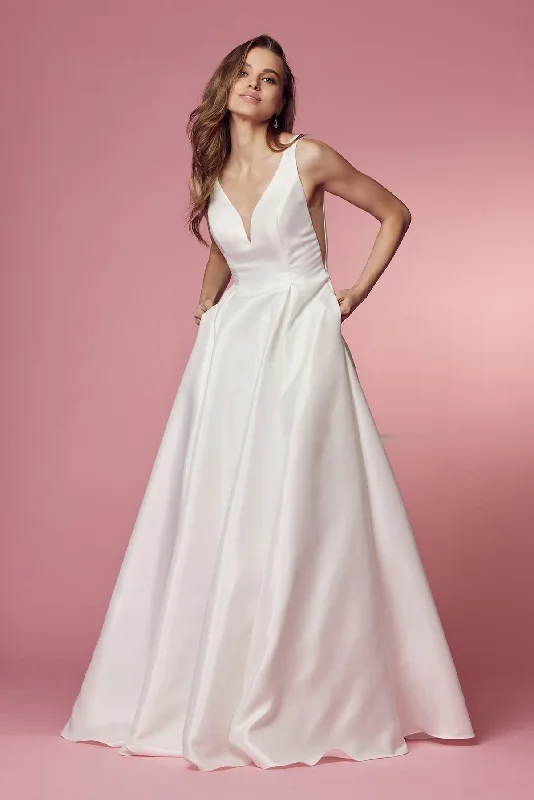 pleated maxi dressSheer Side Cut Outs Illusion V-Neck A-Line Long Wedding Dress NXE156W