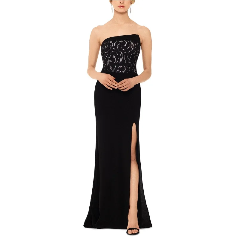 v-neck dressB&A Womens Strapless Lace Gown Dress, Black, 8