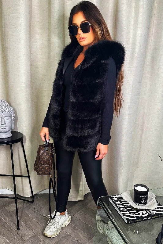 stylish blazer coatFaux Fur Hooded Gilet Black