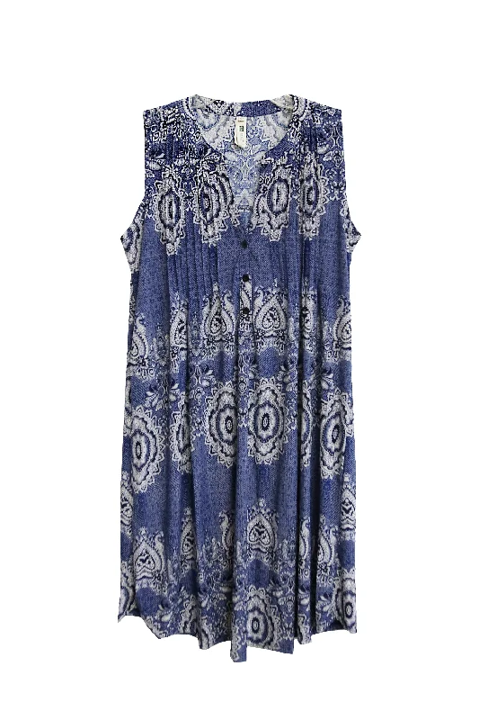 one-shoulder dressLa Cera Shades of Denim Print Sleeveless Dress