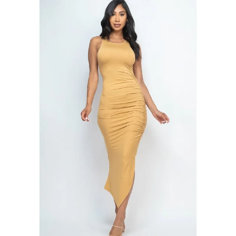 layered dressSleeveless Ruched Side Split Maxi Dress