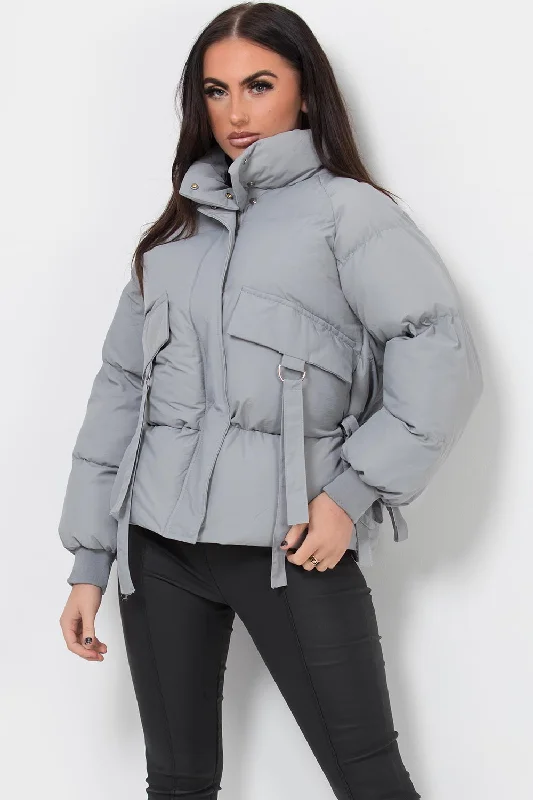 windbreaker jacketPuffer Jacket With Pocket Detail Grey