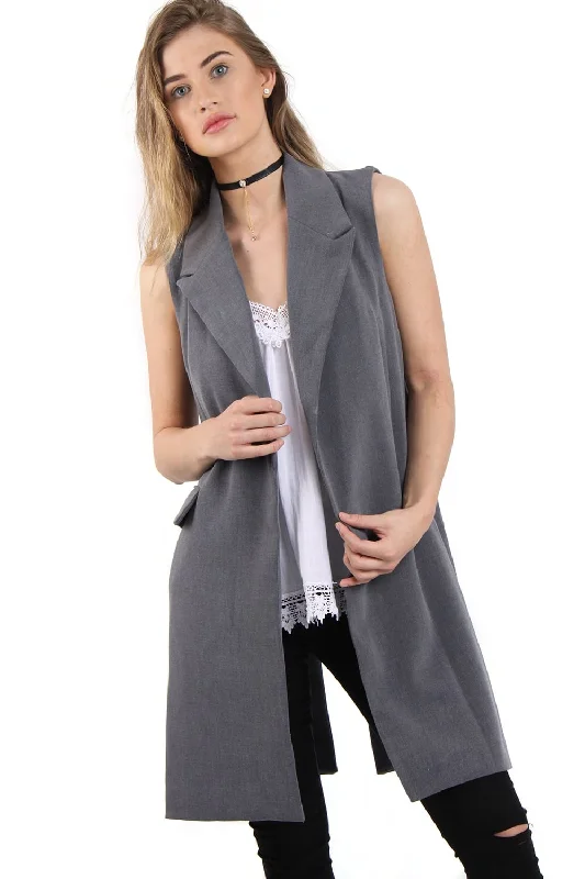 warm outerwearLongline Sleeveless Waistcoat with Split Buttons Back Detail