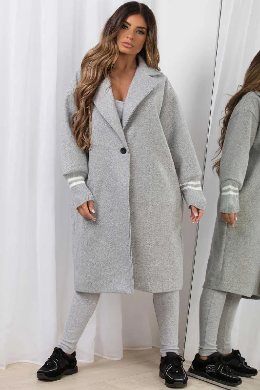 raincoatOversized Wool Coat With Ribbed Cuff Grey