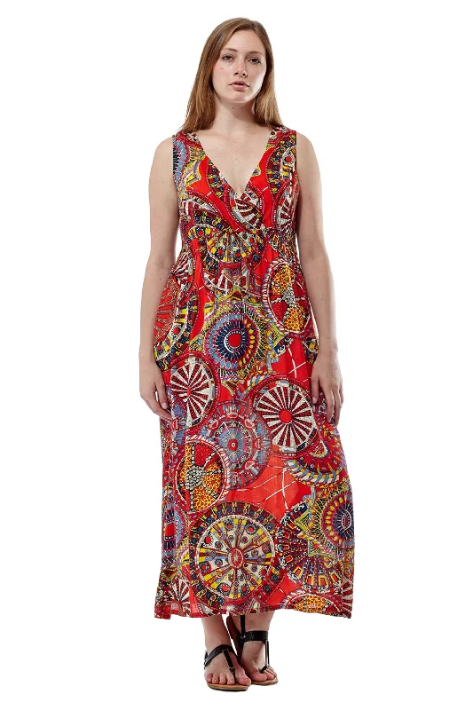 floral midi dressLa Cera Red Sleeveless V-Neck Maxi Dress