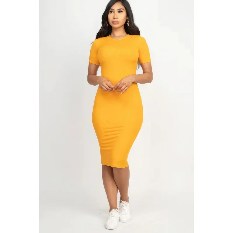 midi dressRibbed Bodycon Midi Dress with Short Sleeves Perfect for Various Occasion