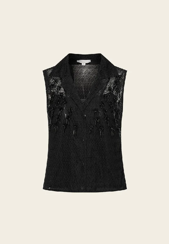 lightweight coatMesh Beaded Detail Lapel Vest