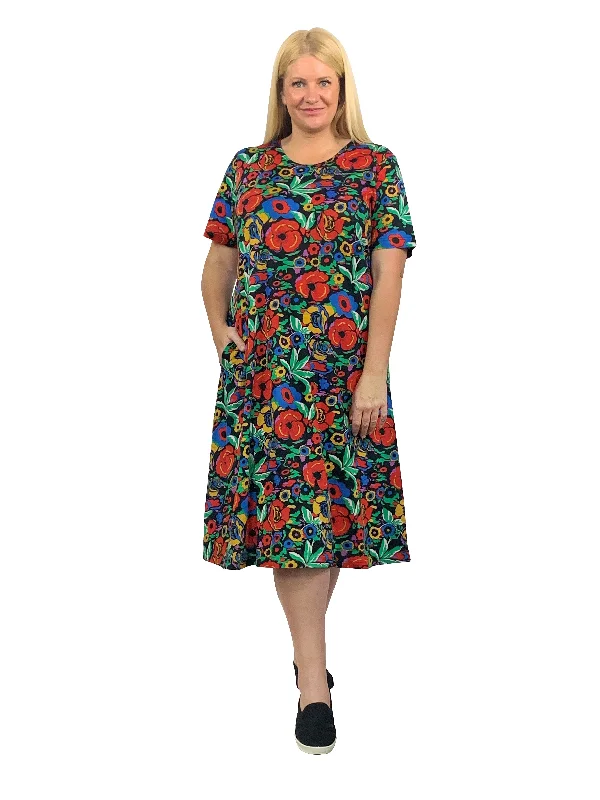 fitted bodycon dressLa Cera Plus Size Printed Cotton Knit A-Line Dress