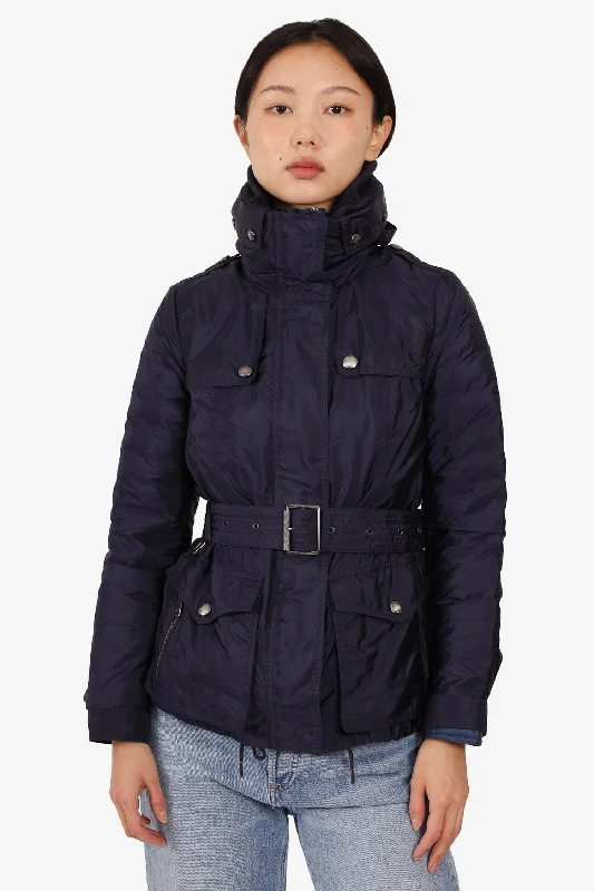 outdoor adventure coatBurberry Brit Navy Down Belted Puffer Coat with Detachable Vest Size X-Small