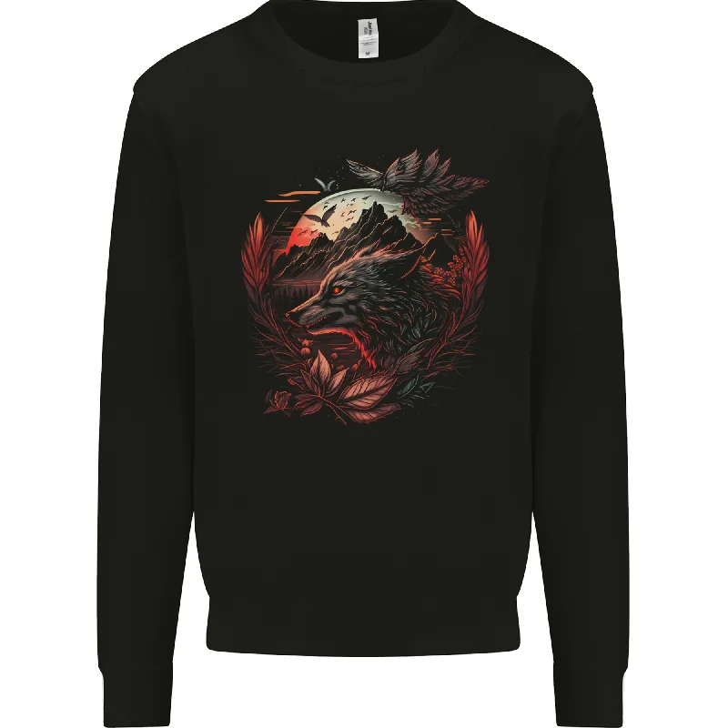 long-sleeve athletic hoodieAn Evil Night Wolf and Moon Mens Sweatshirt Jumper