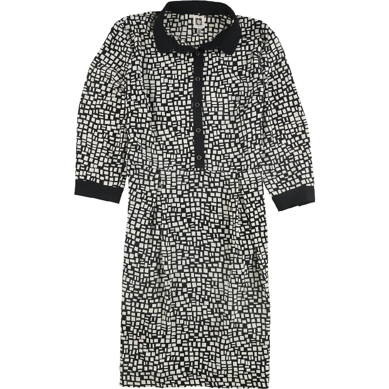 A-line dressAnne Klein Womens Non Belted Foxtrot Print Shirt Dress, Black, 14