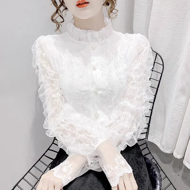 everyday winter coatCute lace long sleeve tops fashion tops    S164