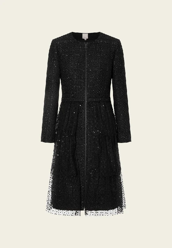 zip-up jacketBlack Mesh and Lurex Tweed Medium Coat