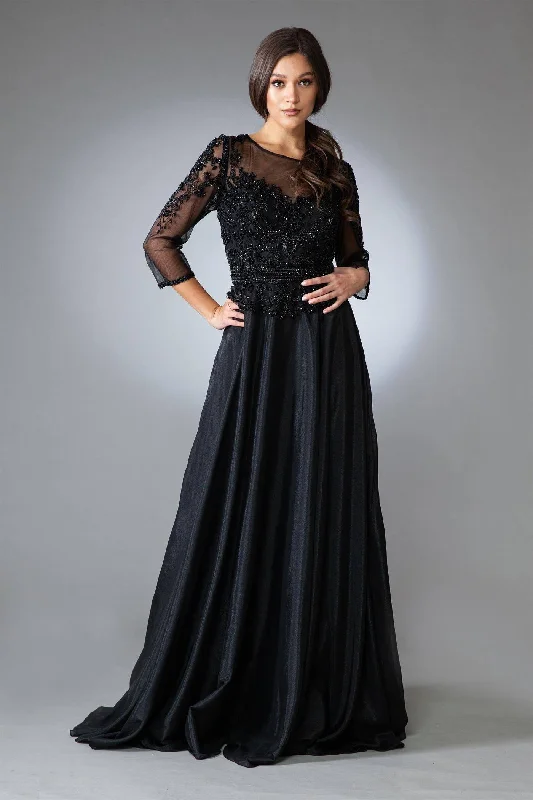 evening dressEmbroidered Bodice Sheer Back Long Mother Of The Bride Dress AC7041