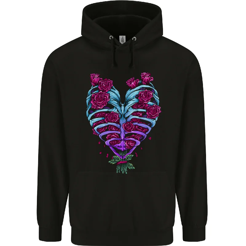 sporty hooded sweatshirtA Gothic Heart With Roses Skull Mens 80% Cotton Hoodie