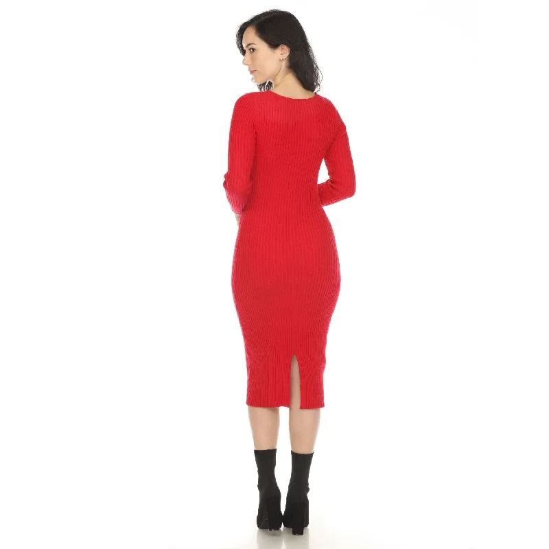 minimalistic dressWomen's Long Sleeve Rib Midi Sweater Dress