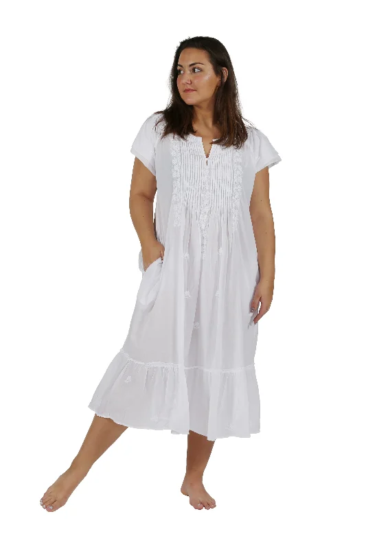 casual dressPlus Size La Cera Double Cap Short Sleeve Cotton Embroidered Gown